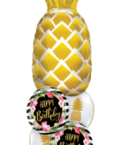 Funtastic Balloon Creations Pineappley Birthday Bouquet (1Large Pineapple, 2 Foils, 2 Double Stuffed Latex)