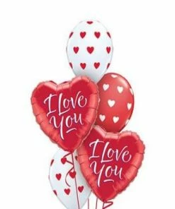 Funtastic Balloon Creations Classic Red & White Valentine's Hearts Bouquet (2 Foil Hearts, 3 Latex)