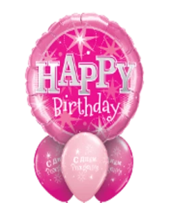 Funtastic Balloon Creations Pink Sparkle Birthday Bouquet (1 Giant Foil, 3 Latex)