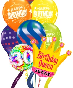 Funtastic Balloon Creations Birthday Jumbo Twisty Queen Bouquet Custom Name & Age (9 Balloons)
