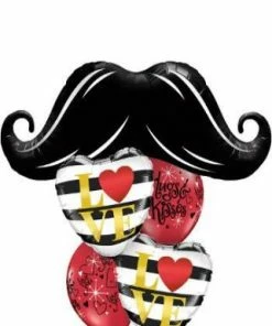 Funtastic Balloon Creations Layer Plus Hugs And Kisses (1 Large Mustache, 2 Foil Hearts, 2 Latex) Love & Romance