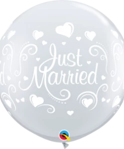 Funtastic Balloon Creations 3' DIAMOND CLEAR JUST MARRIED BALLOON Single Latex Balloons
