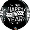 Funtastic Balloon Creations 3' ONYX BLACK HAPPY NEW YEAR BALLOON Single Latex Balloons