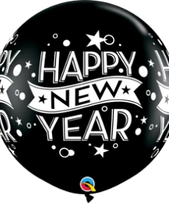 Funtastic Balloon Creations 3' ONYX BLACK HAPPY NEW YEAR BALLOON Single Latex Balloons