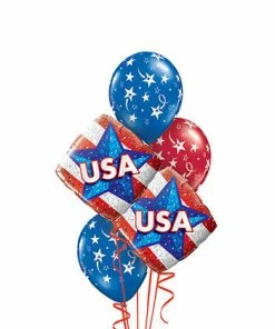 Funtastic Balloon Creations U S A, U S A Bouquet (2 Foils, 3 Printed Latex) Seasonal