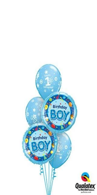 Funtastic Balloon Creations 1st Birthday Blue Bouquet (2 Foil, 3 Latex) Baby 3 Funtastic Balloon Creations 1st Birthday Blue Bouquet (2 Foil, 3 Latex) Baby