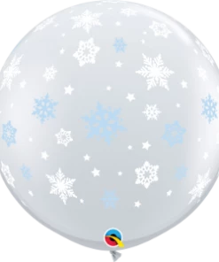 Funtastic Balloon Creations Single Latex Balloons 3' DIAMOND CLEAR Blue /White SNOWFLAKES AROUND BALLOON