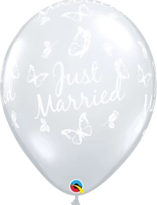 Funtastic Balloon Creations 16" Diamond Clear Just Married Single Latex Balloons