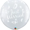 Funtastic Balloon Creations Single Latex Balloons 3' DIAMOND CLEAR JUST MARRIED BUTTERFLIES BALLOON