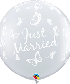 Funtastic Balloon Creations Single Latex Balloons 3' DIAMOND CLEAR JUST MARRIED BUTTERFLIES BALLOON