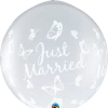 Funtastic Balloon Creations 3' DIAMOND CLEAR JUST MARRIED BUTTERFLIES INVERTED BALLOON