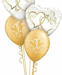 Funtastic Balloon Creations Love & Romance Classic Golden Hearts Entwined (2 Foil, 3 Latex)