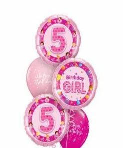 Funtastic Balloon Creations Pink 5th Birthday Bouquet (3 Foil, 2 Latex)