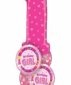Funtastic Balloon Creations 1st Birthday Pink Bouquet (1 Large Number, 2 Foil, 2 Latex) Baby