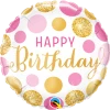 Funtastic Balloon Creations Gold/Pink Happy Birthday Dots Single Foils