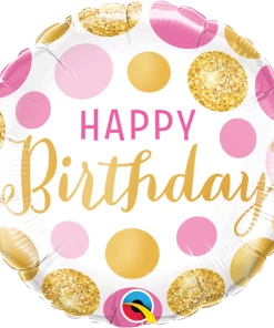 Funtastic Balloon Creations Gold/Pink Happy Birthday Dots Single Foils