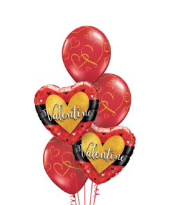 Funtastic Balloon Creations Red & Gold Valentine Bouquet (2 Foils, 3 Latex)
