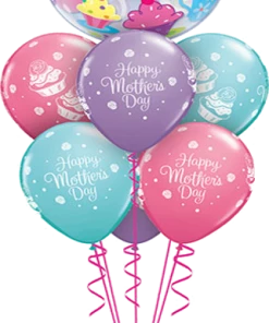 Funtastic Balloon Creations Seasonal Sweet Mother Cupcakes Bouquet (1 Bubble, 6 Latex)