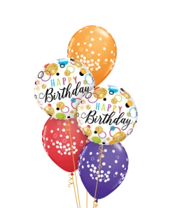 Funtastic Balloon Creations "Glitterrific" Birthday Dots Bouquet (2 Foils, 3 Latex)