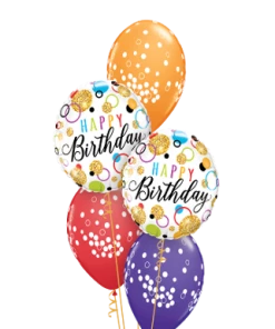 Funtastic Balloon Creations "Glitterrific" Birthday Dots Bouquet (2 Foils, 3 Latex)