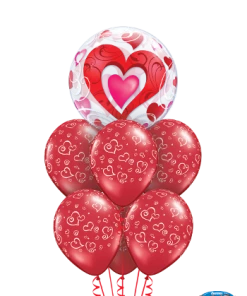 Funtastic Balloon Creations Red Hearts & Filigree Bubble (1 Bubble, 6 Latex) Love & Romance
