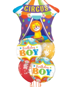 Funtastic Balloon Creations Birthday Boy Circus Bouquet (1 Giant Circus Tent, 2 Foil, 2 Latex)