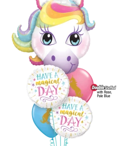 Funtastic Balloon Creations Magical Day Birthday Double Stuffed Latex Bouquet (1 Large Unicorn, 2 Foils, 2 Double Stuffed Latex)
