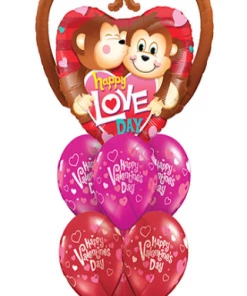 Funtastic Balloon Creations Love & Romance Happy Love Day Bouquet (1 Large Monkey Foil, 6 Latex)