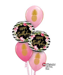 Funtastic Balloon Creations Pink & Rose Pineapple Party Bouquet (2 Foils, 3 Double Stuffed Latex)