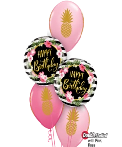 Funtastic Balloon Creations Pink & Rose Pineapple Party Bouquet (2 Foils, 3 Double Stuffed Latex)