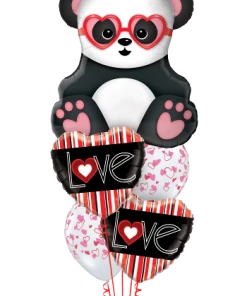 Funtastic Balloon Creations Love & Romance Vertical Stripe Valentine Hearts & Panda ( 1 Large Panda, 2 Foil, 2 Latex)