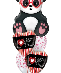 Funtastic Balloon Creations Love & Romance Vertical Stripe Valentine Hearts & Panda ( 1 Large Panda, 2 Foil, 2 Latex)