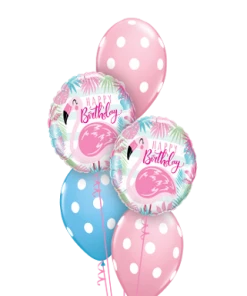 Funtastic Balloon Creations Polka Dots & Pink Flamingos Bouquet (2 Foils, 3 Latex)