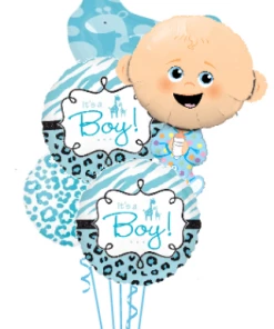 Funtastic Balloon Creations Personalized Baby Boy Bouquet With Giraffe (2 Large Foils, 3 Foils)