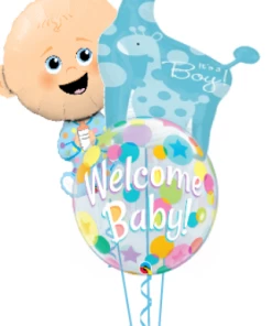 Funtastic Balloon Creations Personalized Baby Boy Bubble Bouquet (2 Large Foils, 1 Bubble)