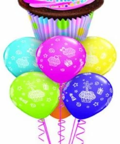 Funtastic Balloon Creations Birthday Cupcake Bouquet (1 Giant Cupcake, 6 Latex)