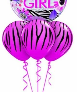 Funtastic Balloon Creations Birthday Pink Zebra Bubble Bouquet (1 Bubble, 3 Latex)