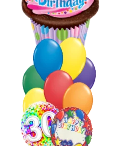 Funtastic Balloon Creations Personalized Name & Age Birthday Cupcake Bouquet (3 Foils, 9 Latex)