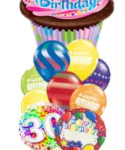 Funtastic Balloon Creations Personalized Name & Age Birthday Cupcake Bouquet (3 Foils, 9 Latex)