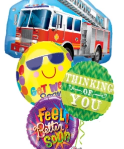 Funtastic Balloon Creations Firetruck Get Well Bouquet (4 Foils)