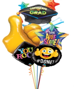 Funtastic Balloon Creations Thumbs Up & Grad Cap Foil Bouquet (5 Foils)