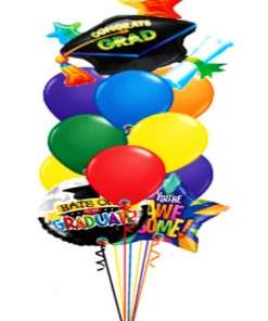 Funtastic Balloon Creations Grad Cap Graduation Bouquet (Personalization Optional) (3 Foils, 10 Latex)