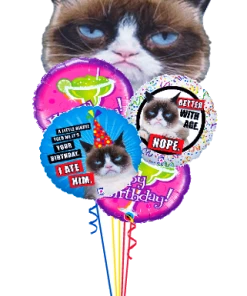 Funtastic Balloon Creations Grumpy Cat Birthday Bouquet (1 Giant Foil, 4 Foils)