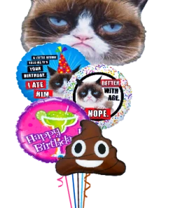 Funtastic Balloon Creations Birthday Grumpy Cat Poop Bouquet (1 Giant Foil, 4 Foils)