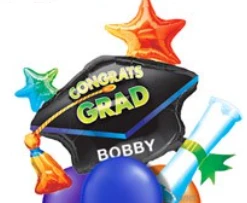 Funtastic Balloon Creations Grad Cap Graduation Bouquet (Personalization Optional) (3 Foils, 10 Latex)