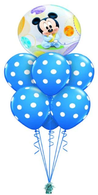 Funtastic Balloon Creations Baby Boy Mickey And Dots Bouquet (1 Bubble, 6 Latex)