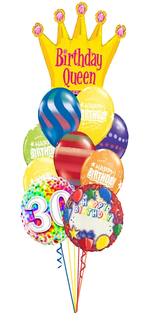 Funtastic Balloon Creations Birthday Queen Bouquet Name & Optional Age (3 Foils, 9 Latex) 3 Funtastic Balloon Creations Birthday Queen Bouquet Name & Optional Age (3 Foils, 9 Latex)