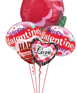 Funtastic Balloon Creations Love & Romance Rose Valentine's Bouquet (1 Jumbo Foil, 2 Foils, 2 Bubbles)