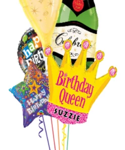 Funtastic Balloon Creations Personalized Birthday Queen Bouquet (5 Foil Balloons)