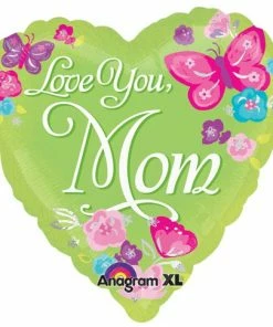 Funtastic Balloon Creations Love You Mom Green Heart With Butterflies Single Foils